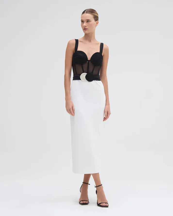 Patbo - Jersey Sands Corset Midi Dress - Black and White sold by Jessie Boutique
