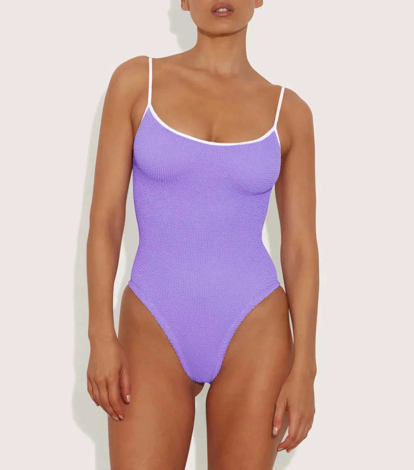 Hunza G - Pamela Swim Contrast - Lilac/White sold by Jessie Boutique