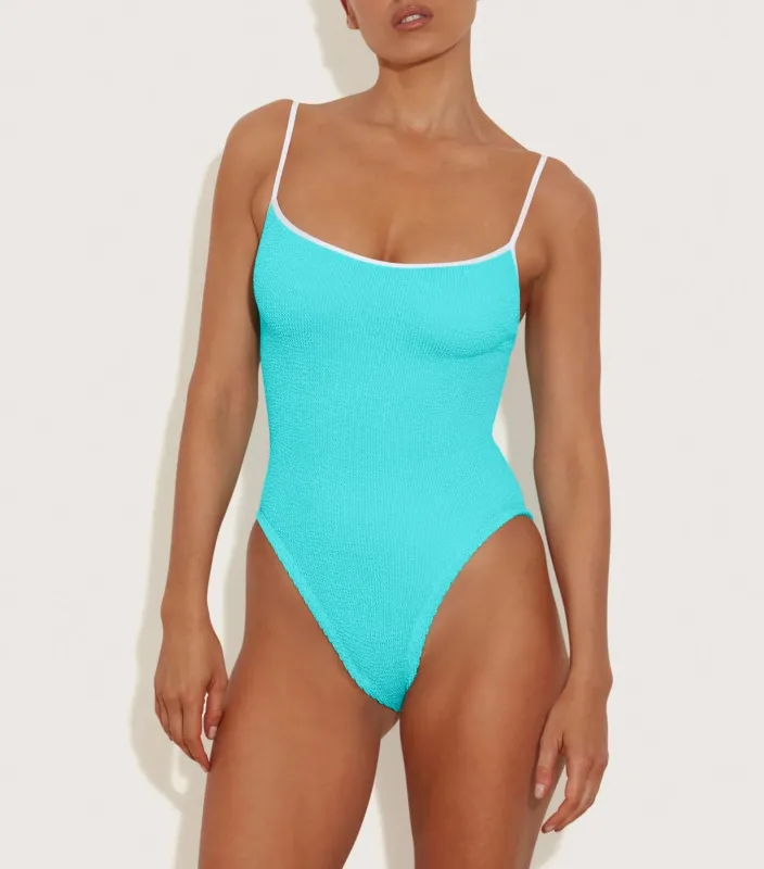 Hunza G - Pamela Swim Contrast - Aqua/White sold by Jessie Boutique