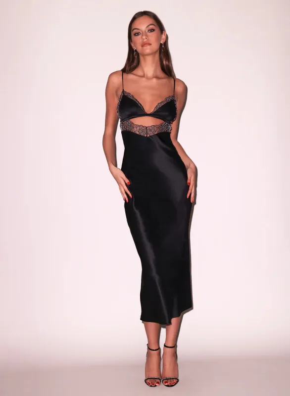 Fleur Du Mal - Beaded Rose Slip Dress - Black sold by Jessie Boutique