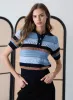 Autumn Cashmere - Mixed Stitch Polo - Navy Blue Combo sold by Jessie Boutique