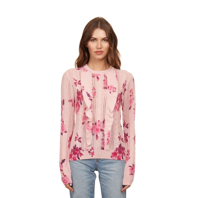 Autumn Cashmere - Floral Printed Cable & Pointelle Crew - Confection Combo sold by Jessie Boutique