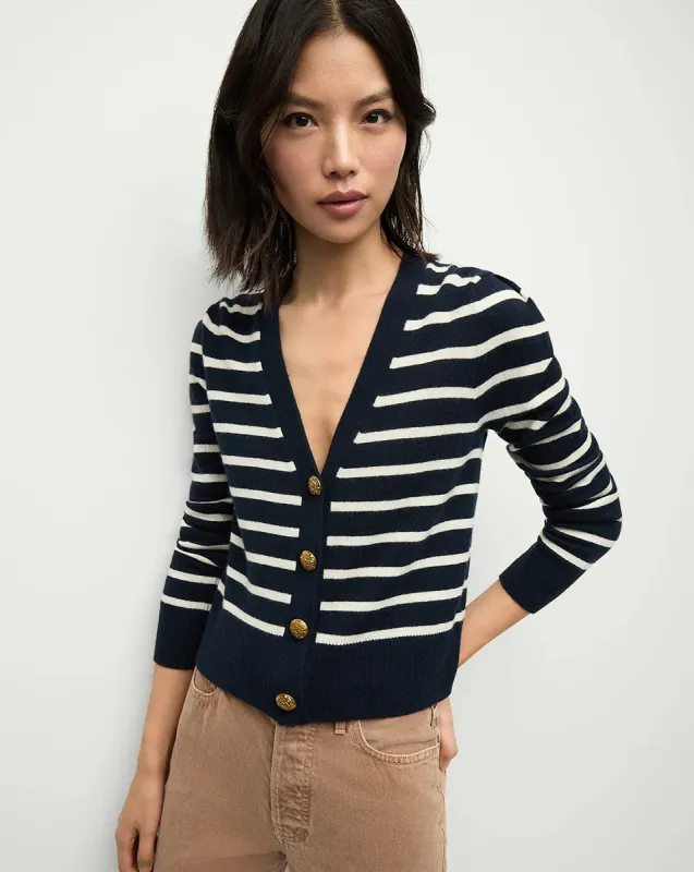 Veronica Beard - Solene Cashmere Striped Cardigan - Navy/Ivory sold by Jessie Boutique