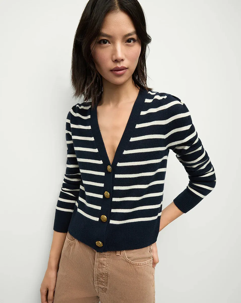 Veronica Beard - Solene Cashmere Striped Cardigan - Navy/Ivory sold by Jessie Boutique