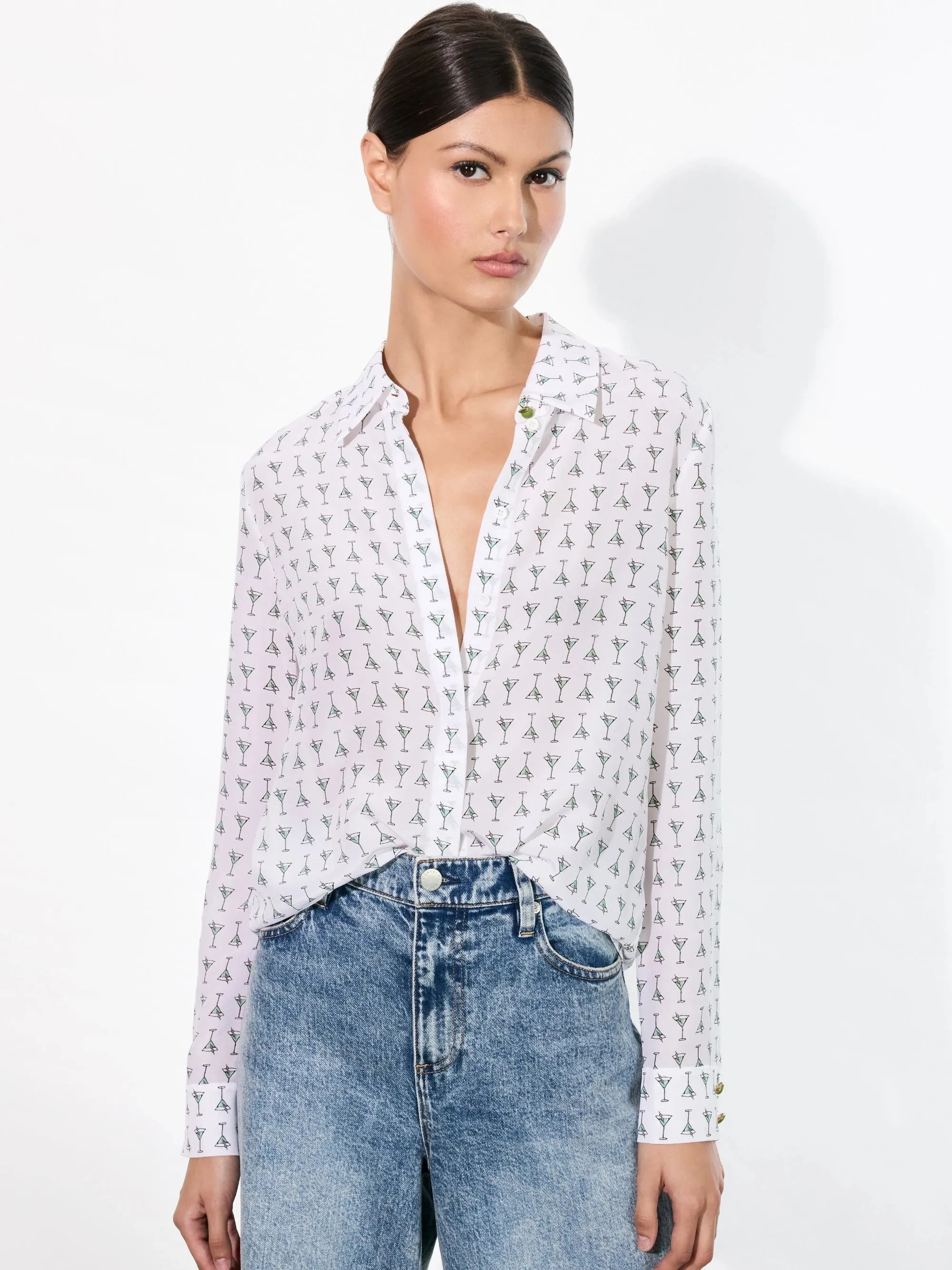 Alice + Olivia - Willa Placket Top - Martini Chic Off White sold by Jessie Boutique