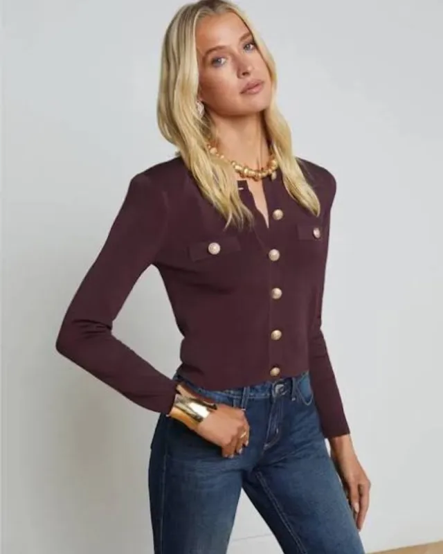 L'agence - Toulouse Cardigan - Dark Syrah sold by Jessie Boutique