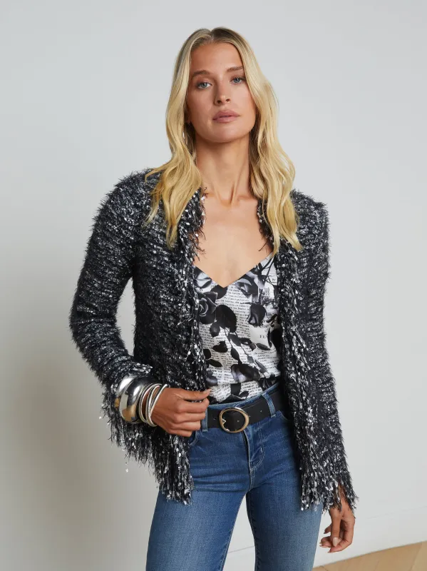 L’agence - Azure Fringe Cardigan Blazer - Black/Silver Multi sold by Jessie Boutique