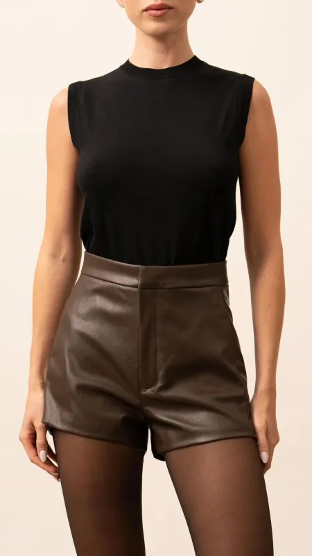 Parentezi - Vegan Leather Shorts - Chocolate sold by Jessie Boutique