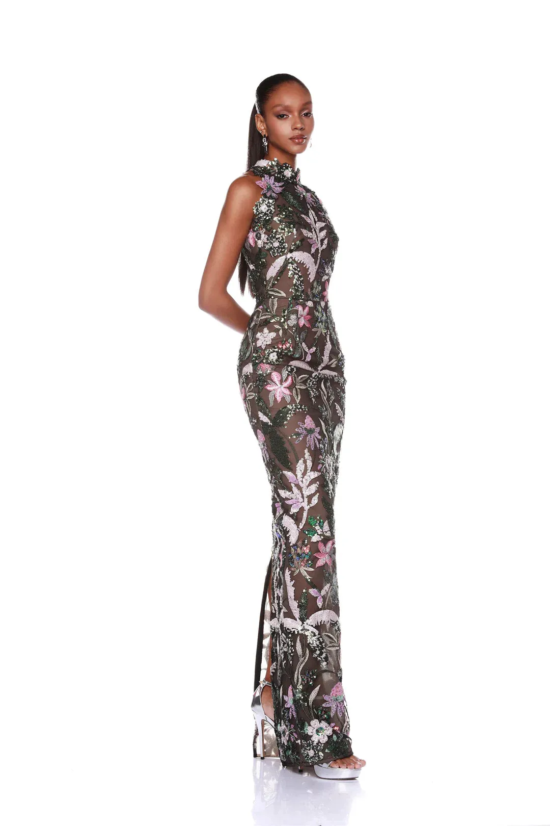 Bronx and Banco - Leona Embroidered Halterneck Gown - Silver Multi sold by Jessie Boutique product image thumbnail 2