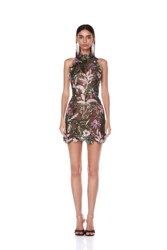 Bronx and Banco - Leona Embroidered Mini Dress - Silver Multi sold by Jessie Boutique