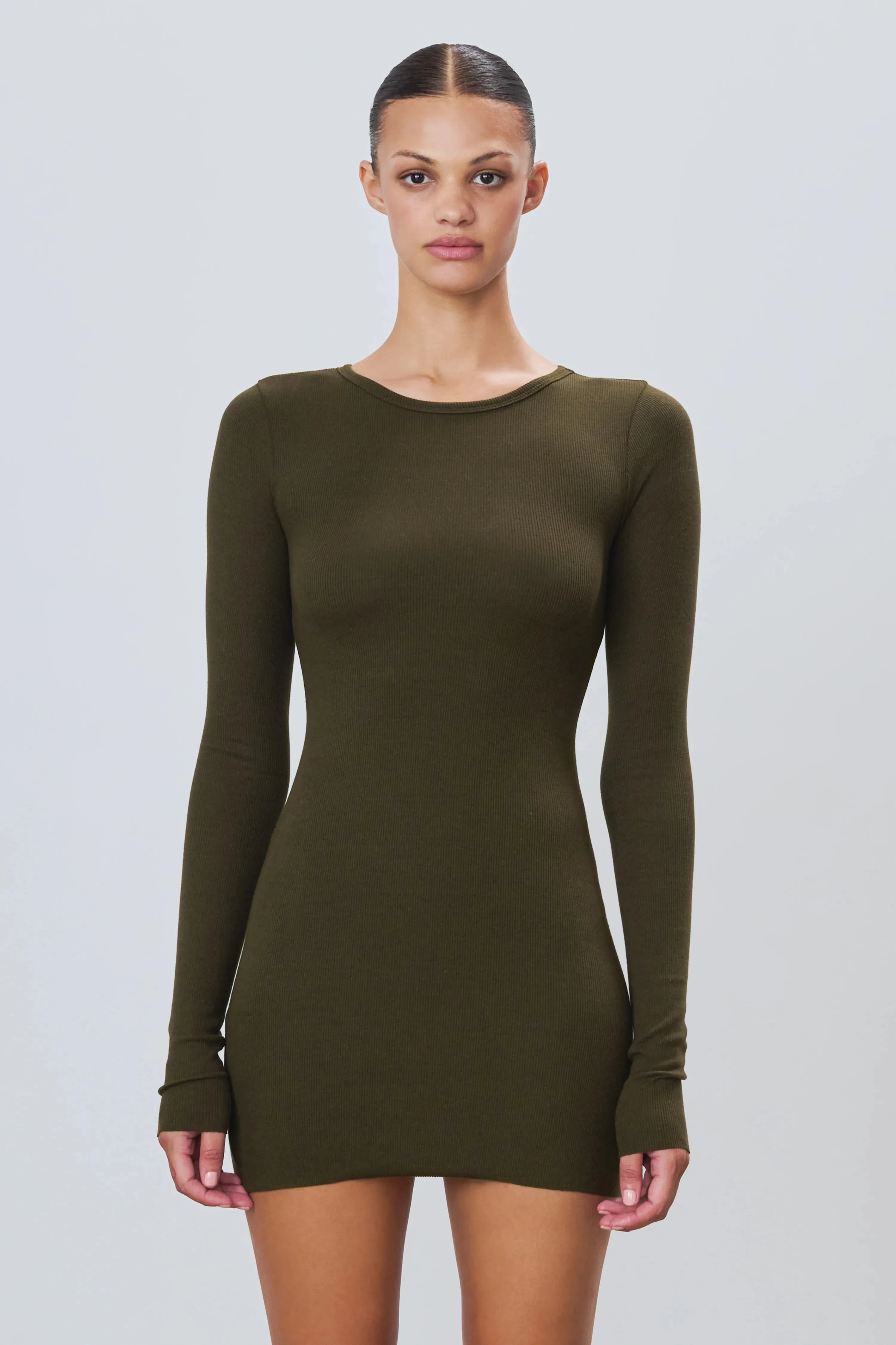 Eterne - Long Sleeve Crewneck Mini Dress - Moss sold by Jessie Boutique product image thumbnail 3