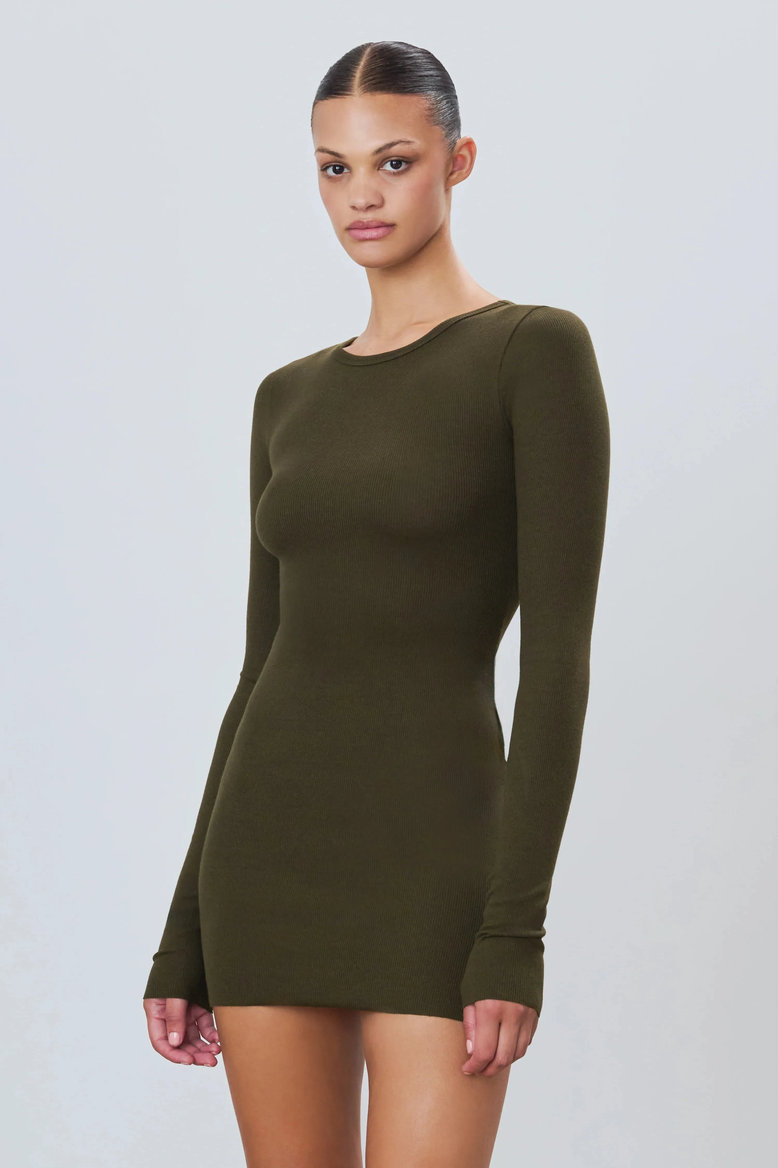 Eterne - Long Sleeve Crewneck Mini Dress - Moss sold by Jessie Boutique