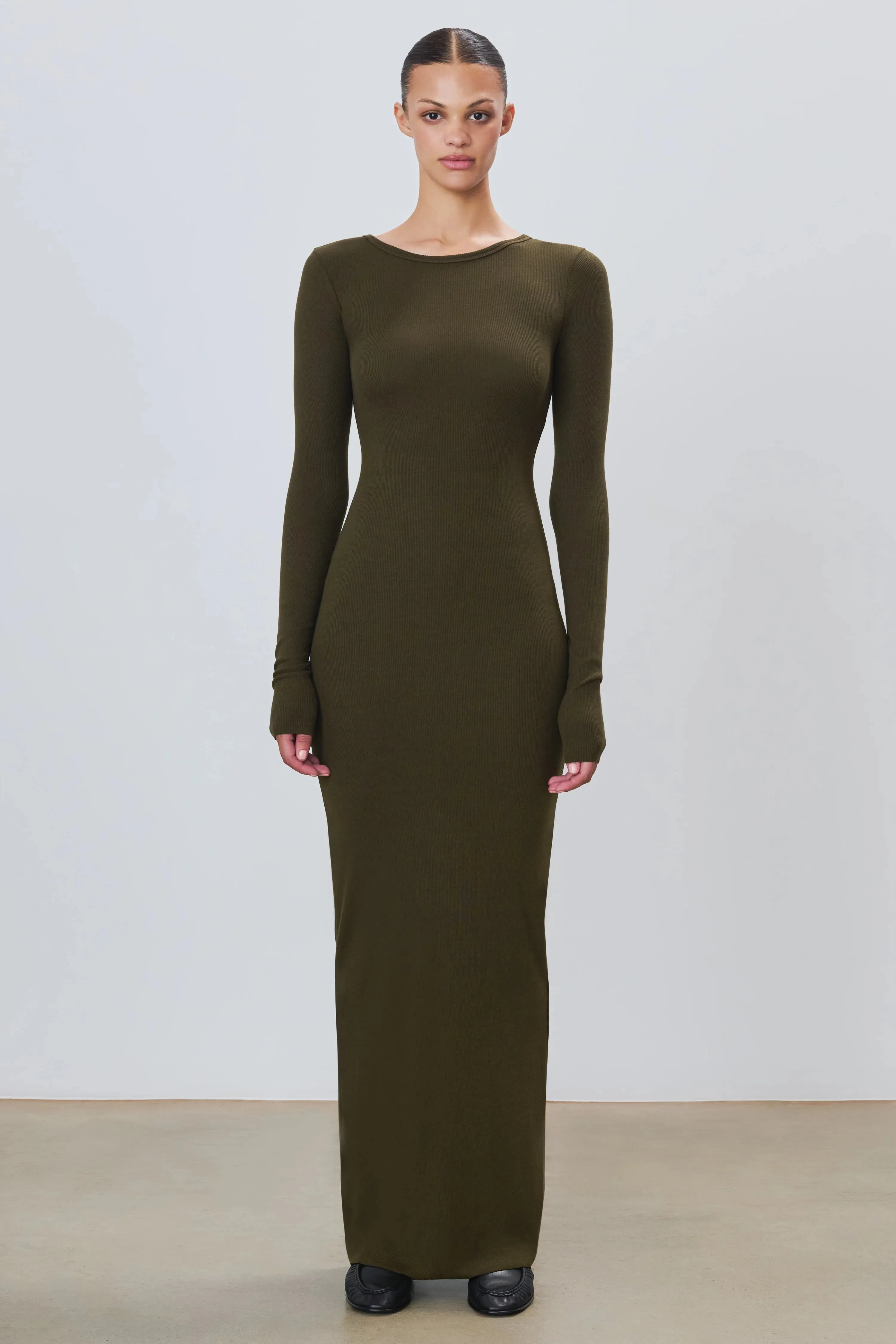 Eterne - Long Sleeve Crewneck Maxi Dress - Moss sold by Jessie Boutique