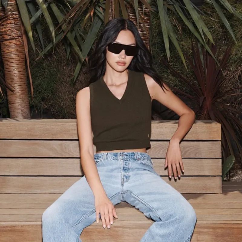 Eterne - Lenny Cashmere Vest - Moss sold by Jessie Boutique