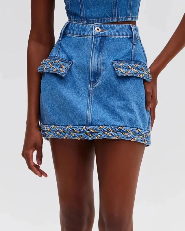 Patbo - Braided Mini Skirt - Denim sold by Jessie Boutique