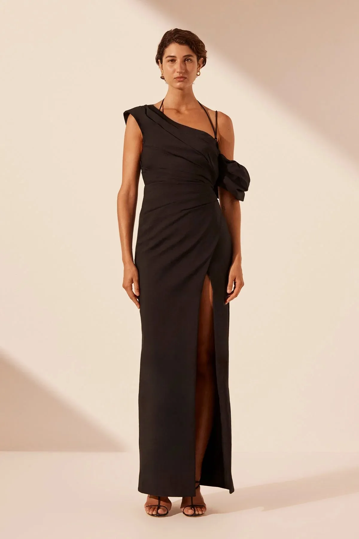 Shona Joy - Lani Asymmetrical Draped Maxi Dress - Black sold by Jessie Boutique