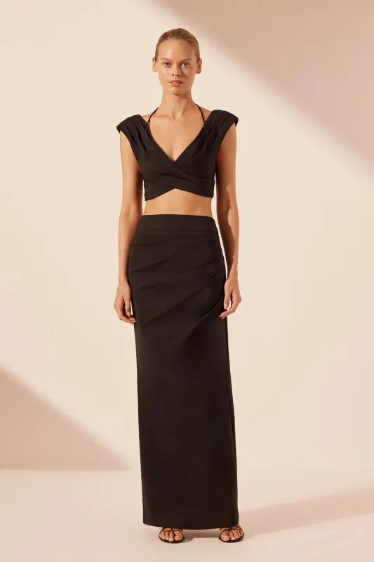 Shona Joy - Lani Cross Front Ruched Crop Top - Black sold by Jessie Boutique