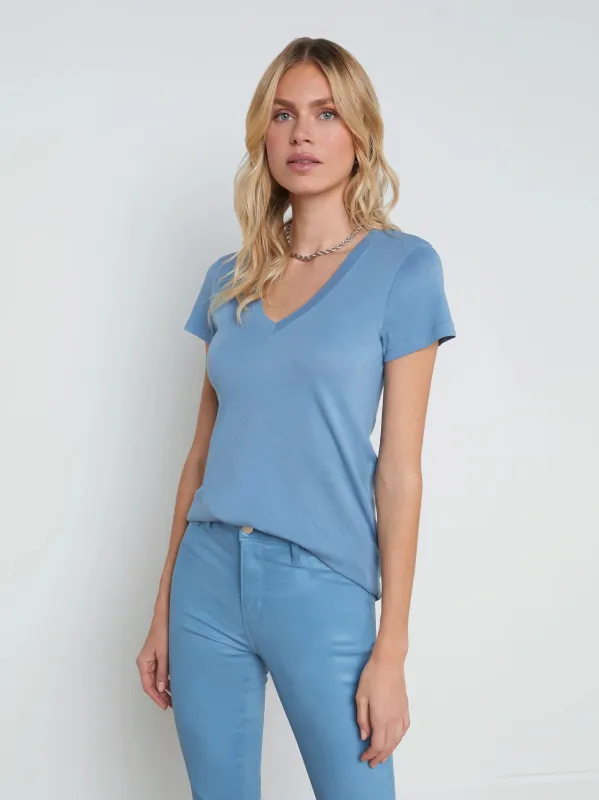 L’agence - Becca Cotton V Neck Tee - Blue Mist sold by Jessie Boutique
