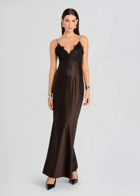 SER.O.YA - Grenache Satin Maxi Dress -  Ash Brown sold by Jessie Boutique