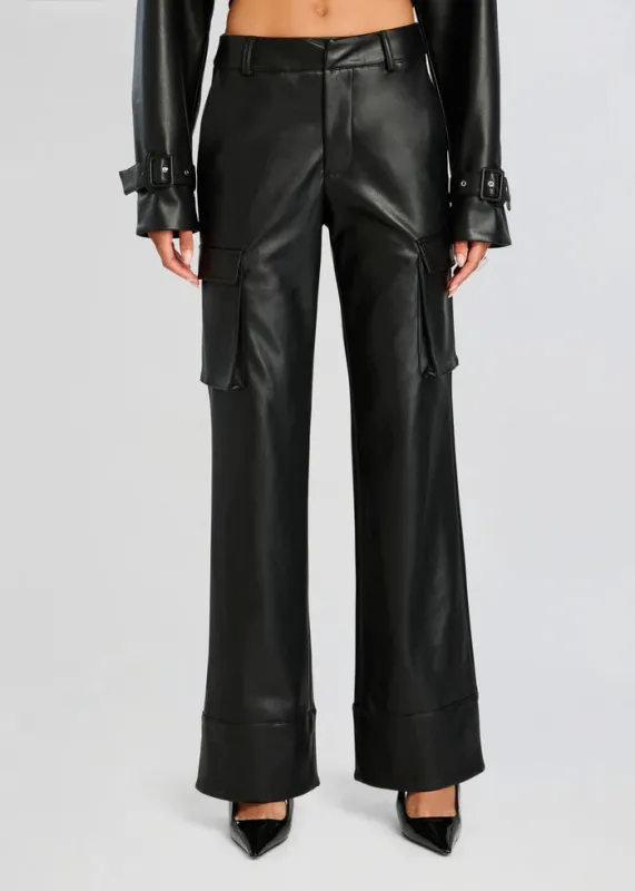 SER.O.YA - Fifer Vegan Leather Mid Rise Cargo Pant - Black sold by Jessie Boutique