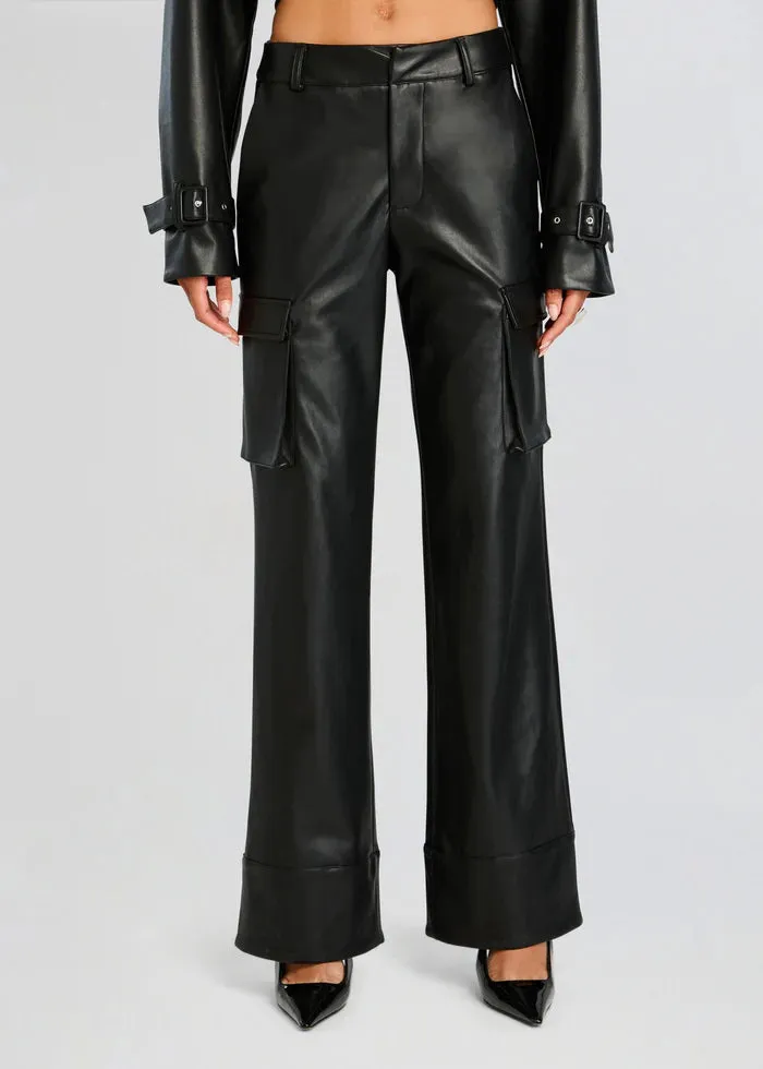 SER.O.YA - Fifer Vegan Leather Mid Rise Cargo Pant - Black sold by Jessie Boutique
