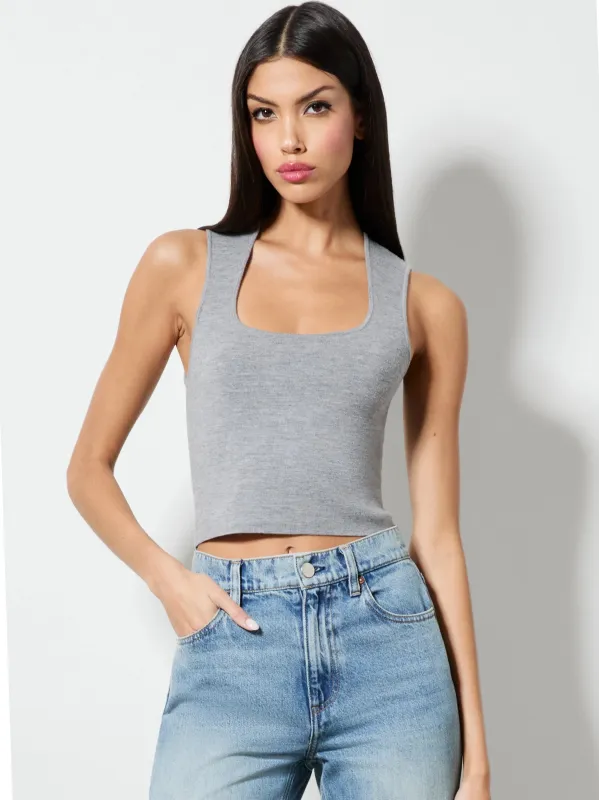 Alice + Olivia - Keria Curved Neck Top - Medium Heather Grey sold by Jessie Boutique