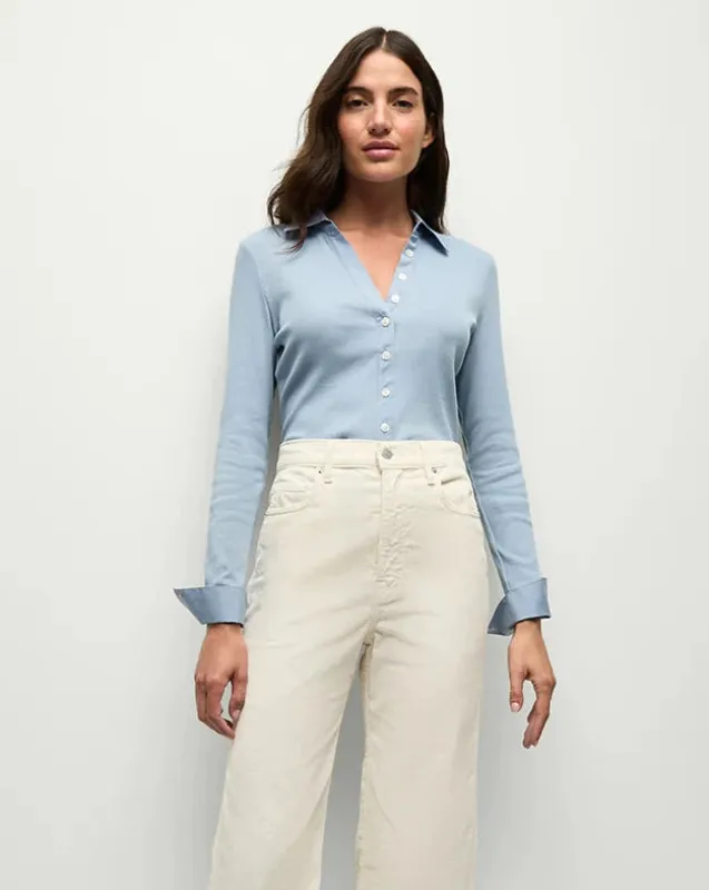 Veronica Beard - Scottie Mixed Media Top -  Smoke Blue sold by Jessie Boutique