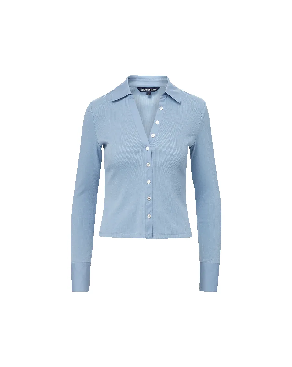 Veronica Beard - Scottie Mixed Media Top - Smoke Blue sold by Jessie Boutique product image thumbnail 3