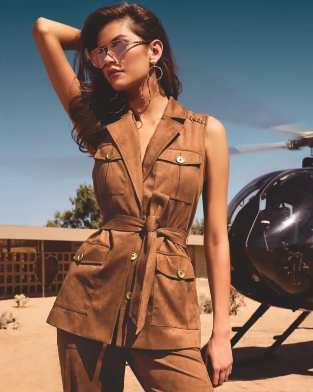 Ramy Brook - Austin Faux Suede Vest - Saddle sold by Jessie Boutique