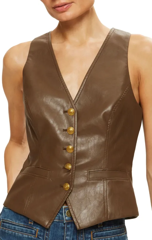 Ramy Brook - Sarge Faux Leather V Neck Vest - Dessert Brown sold by Jessie Boutique