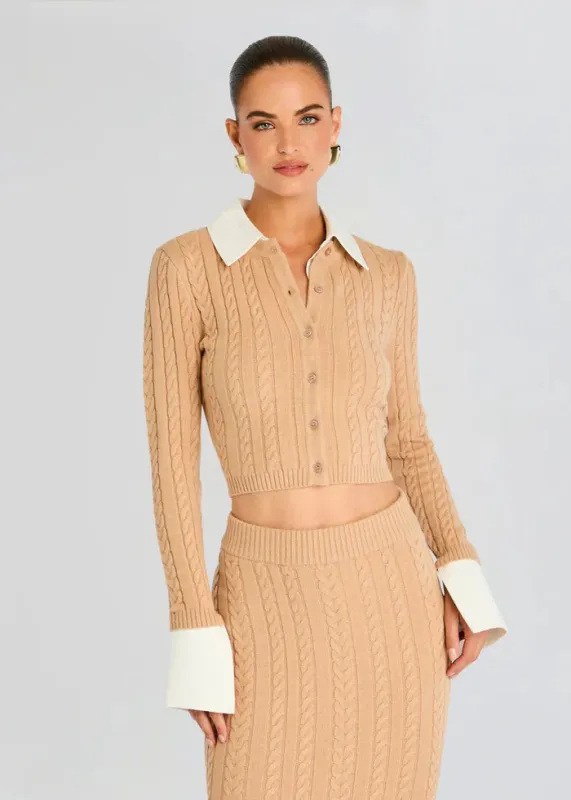SER.O.YA - Eloise Cable Knit Cardigan - Tan sold by Jessie Boutique