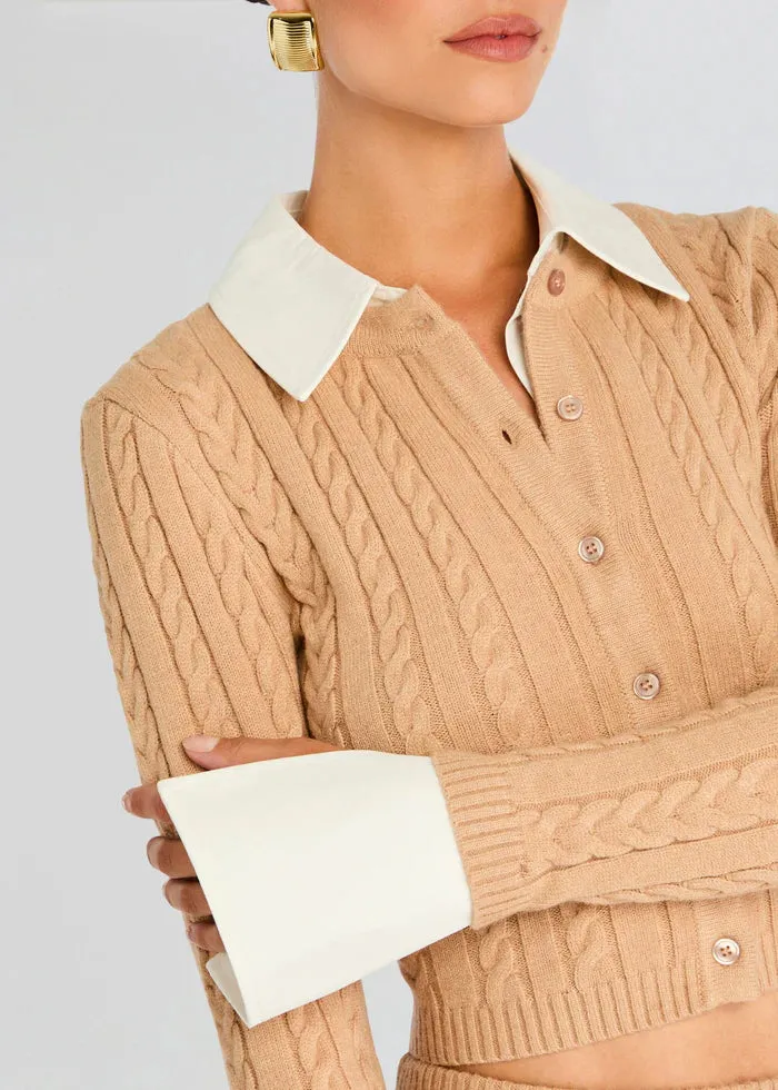 SER.O.YA - Eloise Cable Knit Cardigan - Tan sold by Jessie Boutique product image thumbnail 2