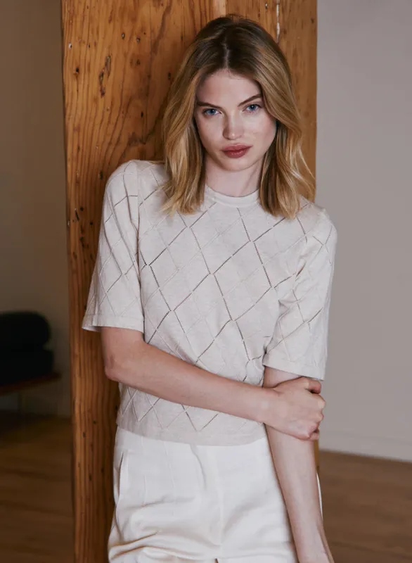 Autumn Cashmere - Diamond Stitch Tee - Natural sold by Jessie Boutique
