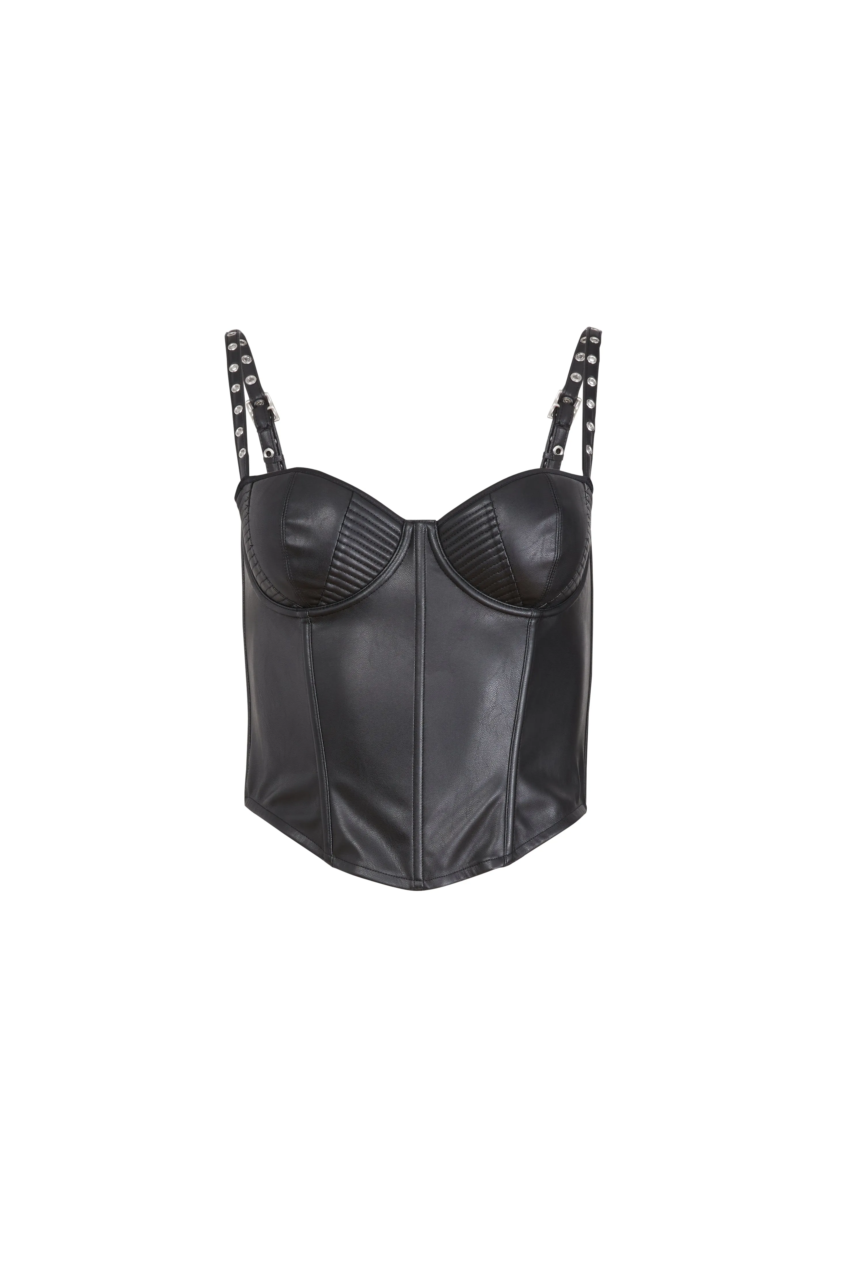 Fleur Du Mal - Vegan Leather Grommet Bustier Top - Black sold by Jessie Boutique