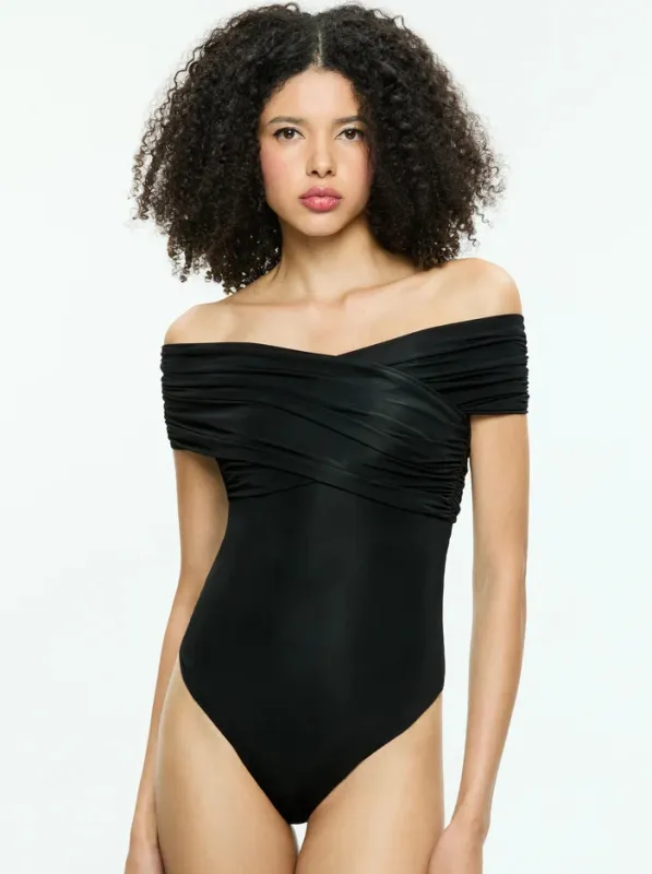Alice + Olivia - Averne Off The Shoulder Cross Bodysuit - Black sold by Jessie Boutique