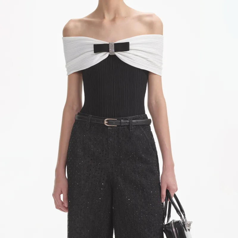 Self-portrait - Knit Bow Top - Black sold by Jessie Boutique