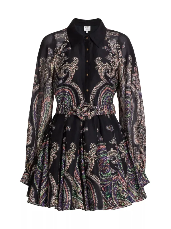 Hemant and Nandita - Short Dress With Buckle Belt - Black Mix sold by Jessie Boutique