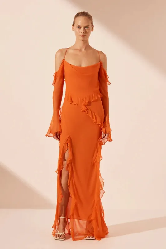 Shona Joy - Layla Long Sleeve Ruffle Maxi Dress - Flame Orange sold by Jessie Boutique
