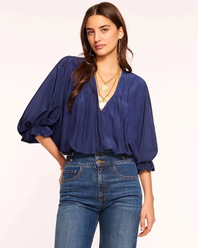 Ramy Brook - Vina V Neck Blouse - Navy sold by Jessie Boutique