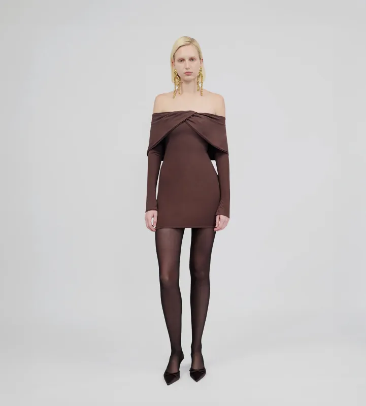 Maygel Coronel - Leone Off The Shoulder Mini Dress - Brown sold by Jessie Boutique