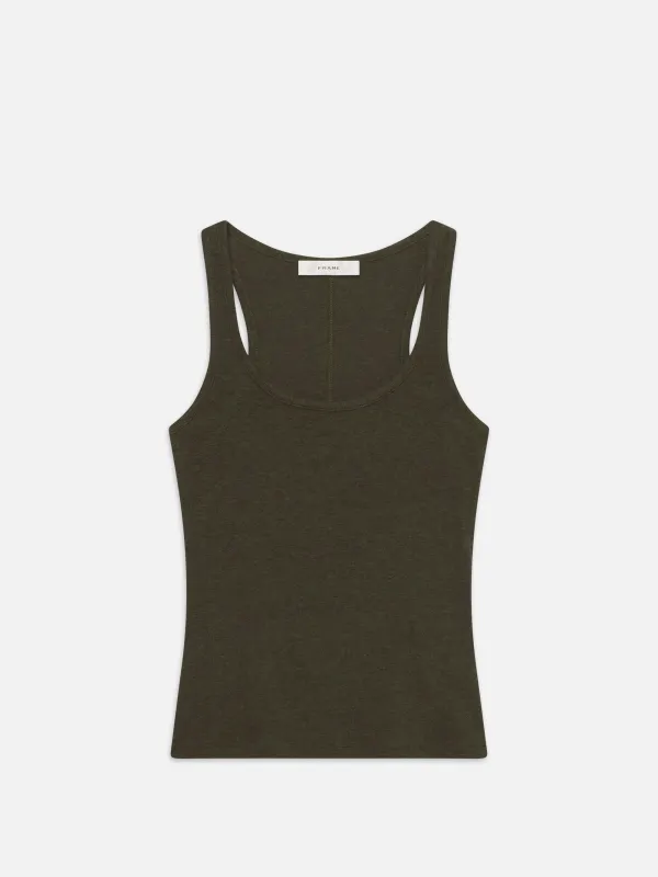 Frame - Rib Scoop Button Tank - Rich Military Heather sold by Jessie Boutique