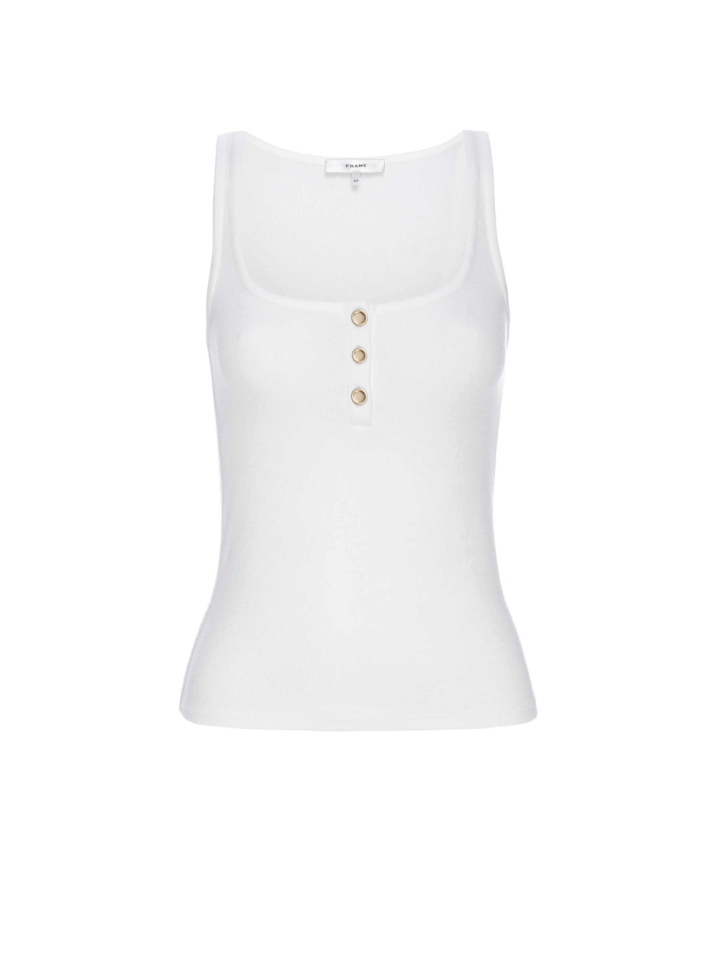 Frame - Rib Scoop Button Tank - White sold by Jessie Boutique