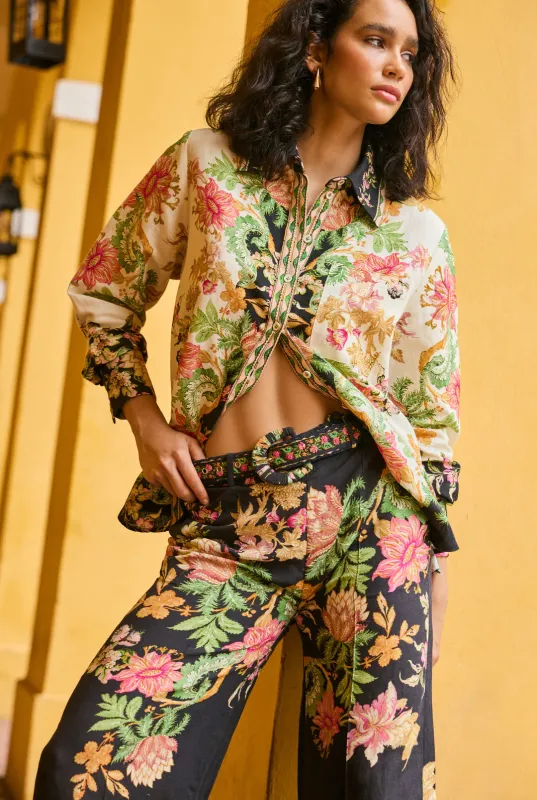 Hemant and Nandita - Pahi Pants - Black Off White Floral sold by Jessie Boutique