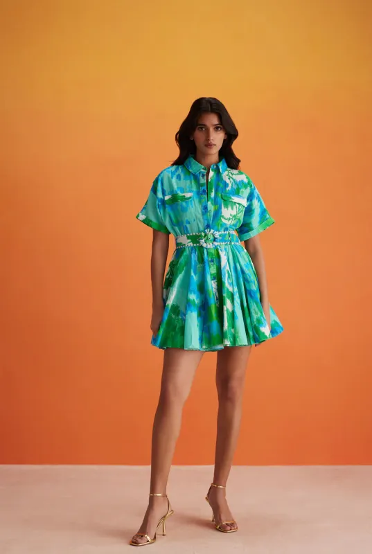 Hemant and Nandita - Vida Short Dress - Blue Green sold by Jessie Boutique