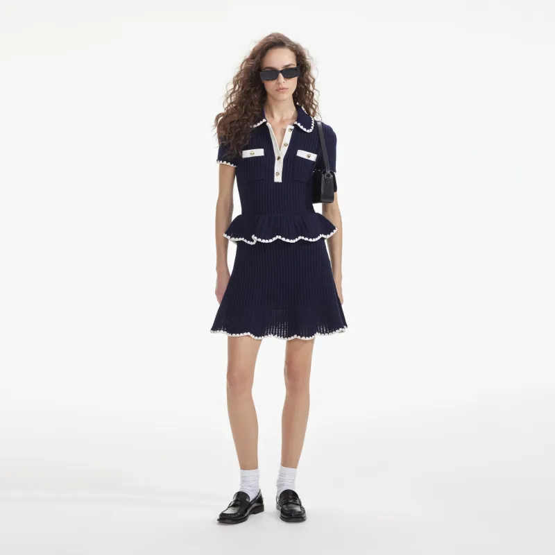 Self-portrait - Crochet Flared Mini Dress - Navy made by Self-Portrait
