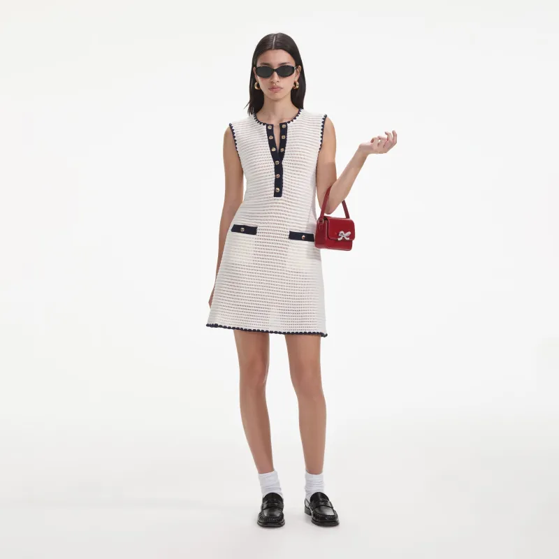 Self-portrait - Crochet Contrast Trim Mini Dress - Cream sold by Jessie Boutique