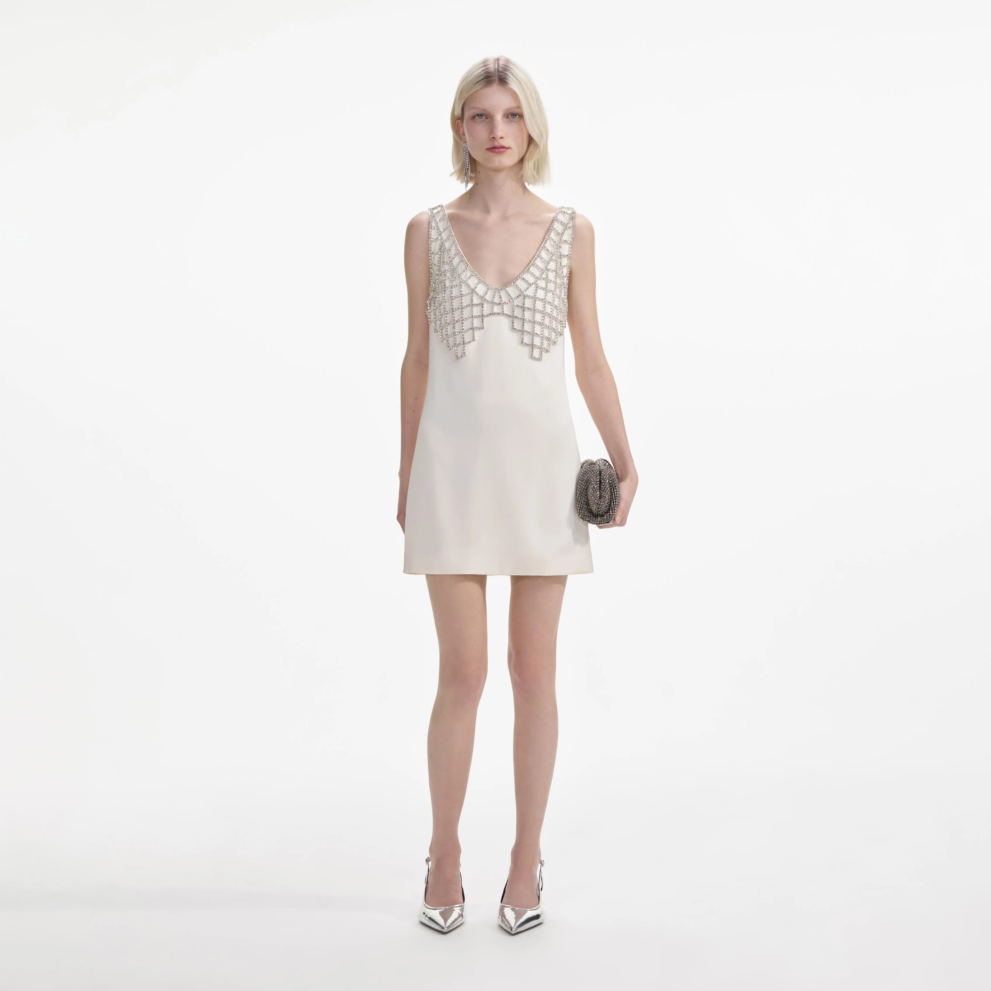 Self-portrait - Satin Diamante Bralette Mini Dress - Cream sold by Jessie Boutique