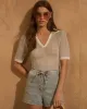Generation love - Skyler Pointelle Top - Metallic Aqua/White sold by Jessie Boutique