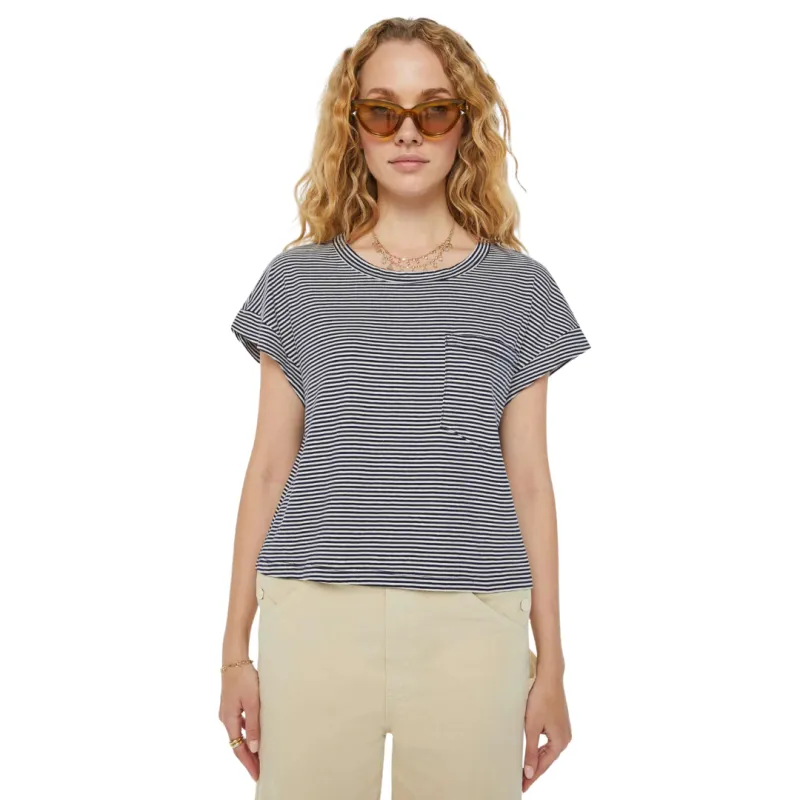 Mother - The Keep On Rolling Pocket Tee - Cream/Navy Stripe sold by Jessie Boutique