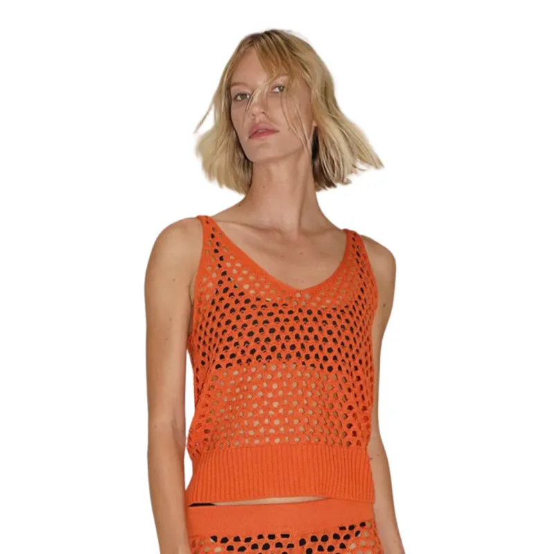 LNA - Mavi Open Knit Tank - Summer Coral sold by Jessie Boutique